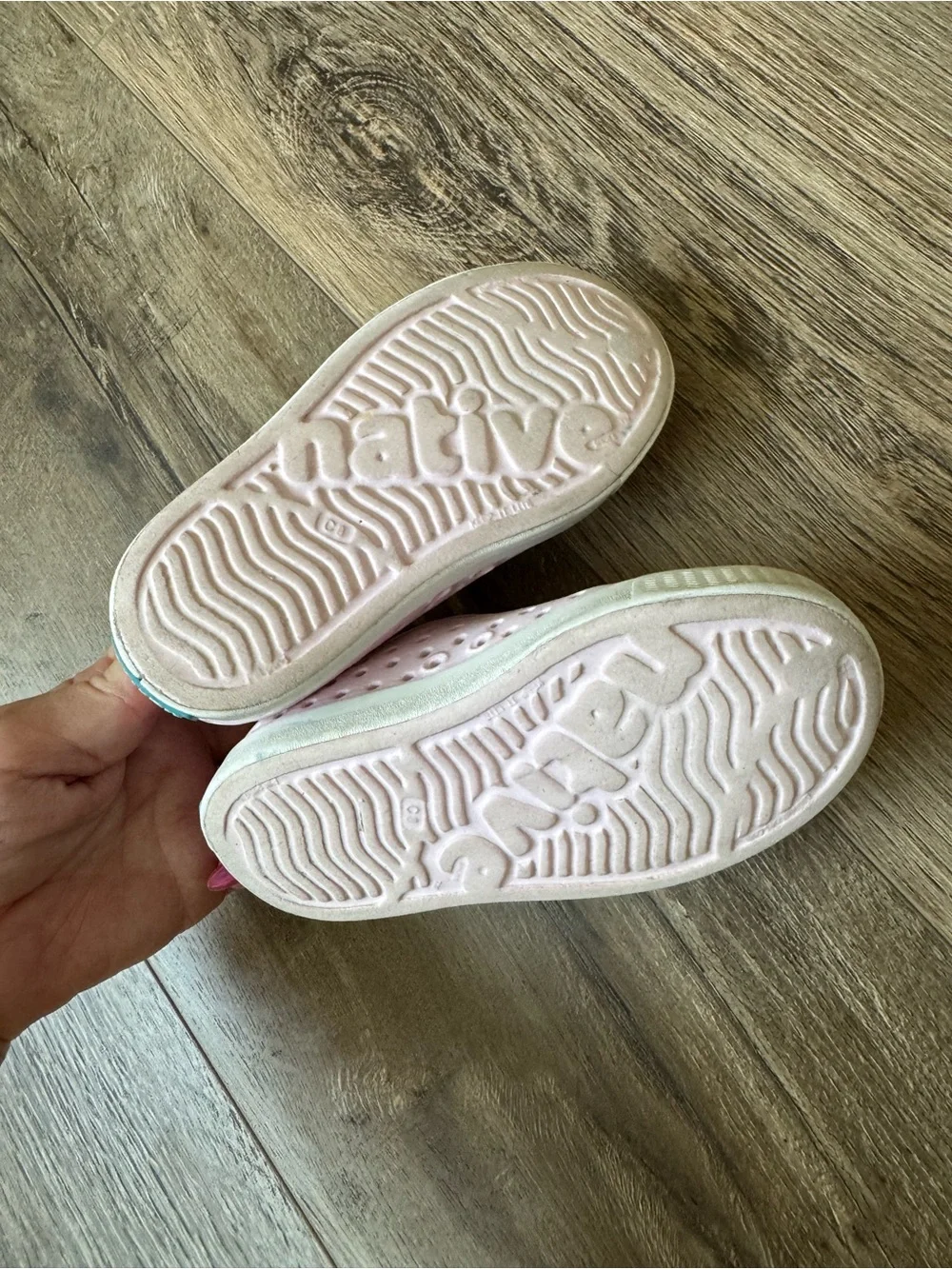 Native Kids Slip-On Water Shoes in Pale Pink with White Toe